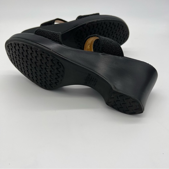 Geox Respira Leather Wedge Slide Sandals Black Slip-On Women 10 US Comfort - Picture 13 of 14